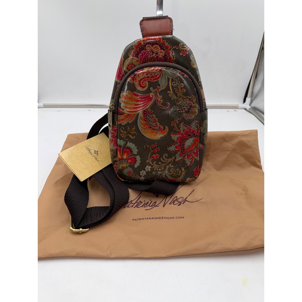 Patricia Nash Marisol Sling Bag Vintage Italian Floral Paisley Leather Crossbody - Picture 11 of 12